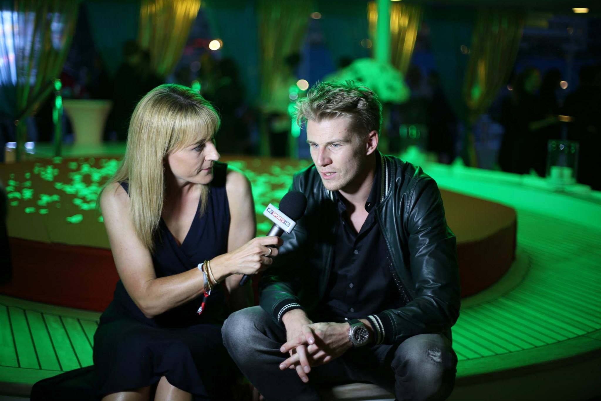 Nico Hulkenberg (GER) Sahara Force India F1 with Rachel Brookes (GBR) Sky Sports F1 Reporter at the Signature Monaco Party.